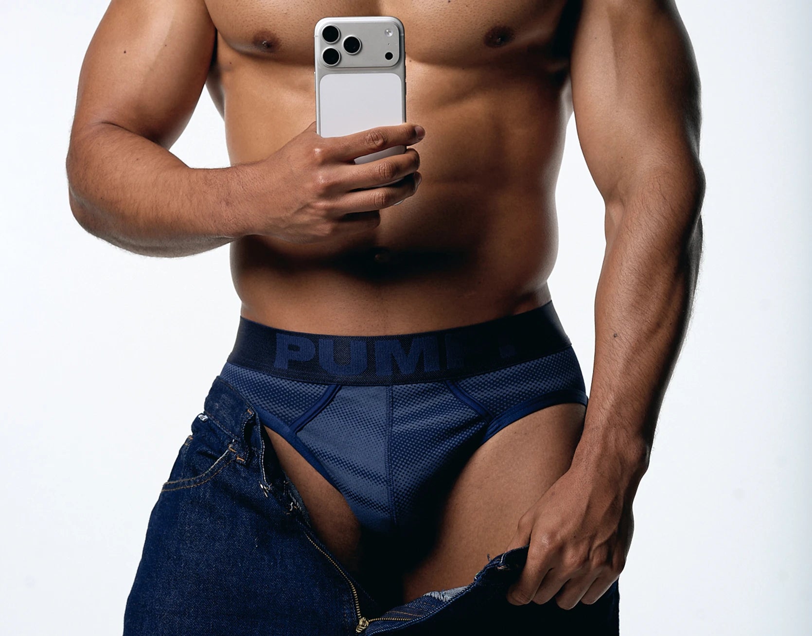 PUMP! Washed Denim Indigo Blue Brief - BANG & STRIKE