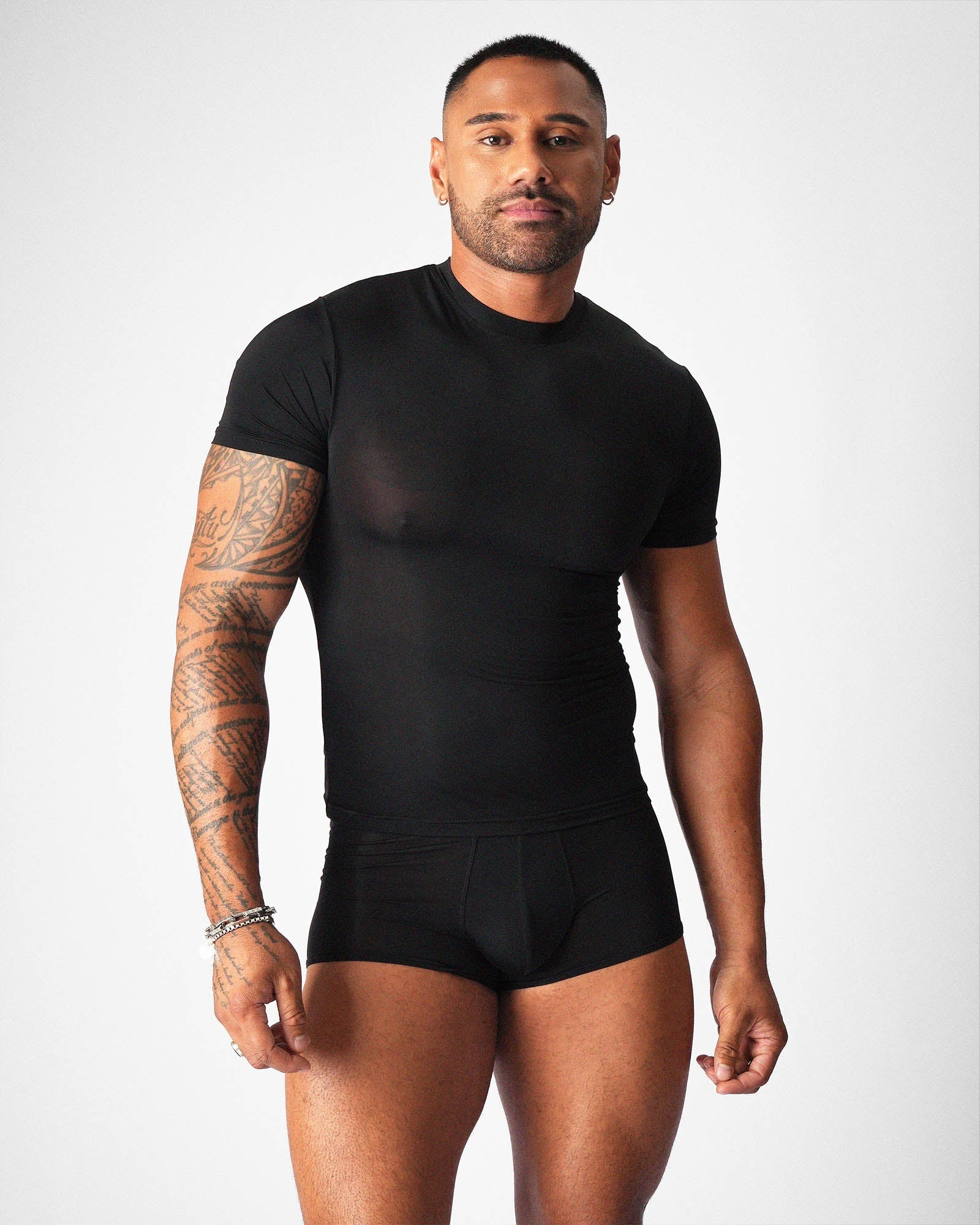 TEAMM8 Allure Sheer Cropped Tee Noir