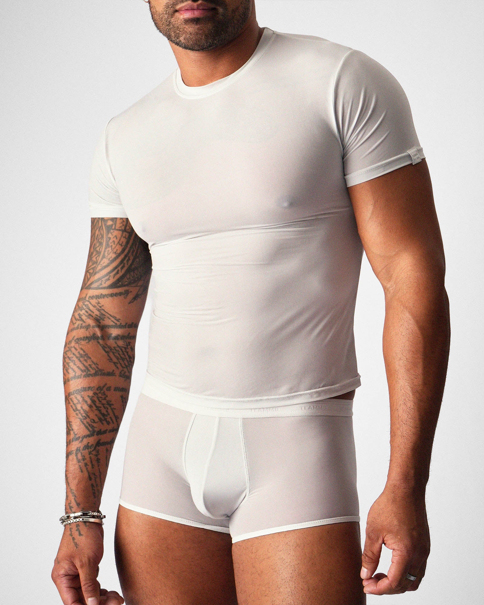 TEAMM8 Allure Sheer Cropped Tee Platinum